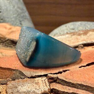Natural Blue Geode Druzy Stone Chunky Ring 8.5